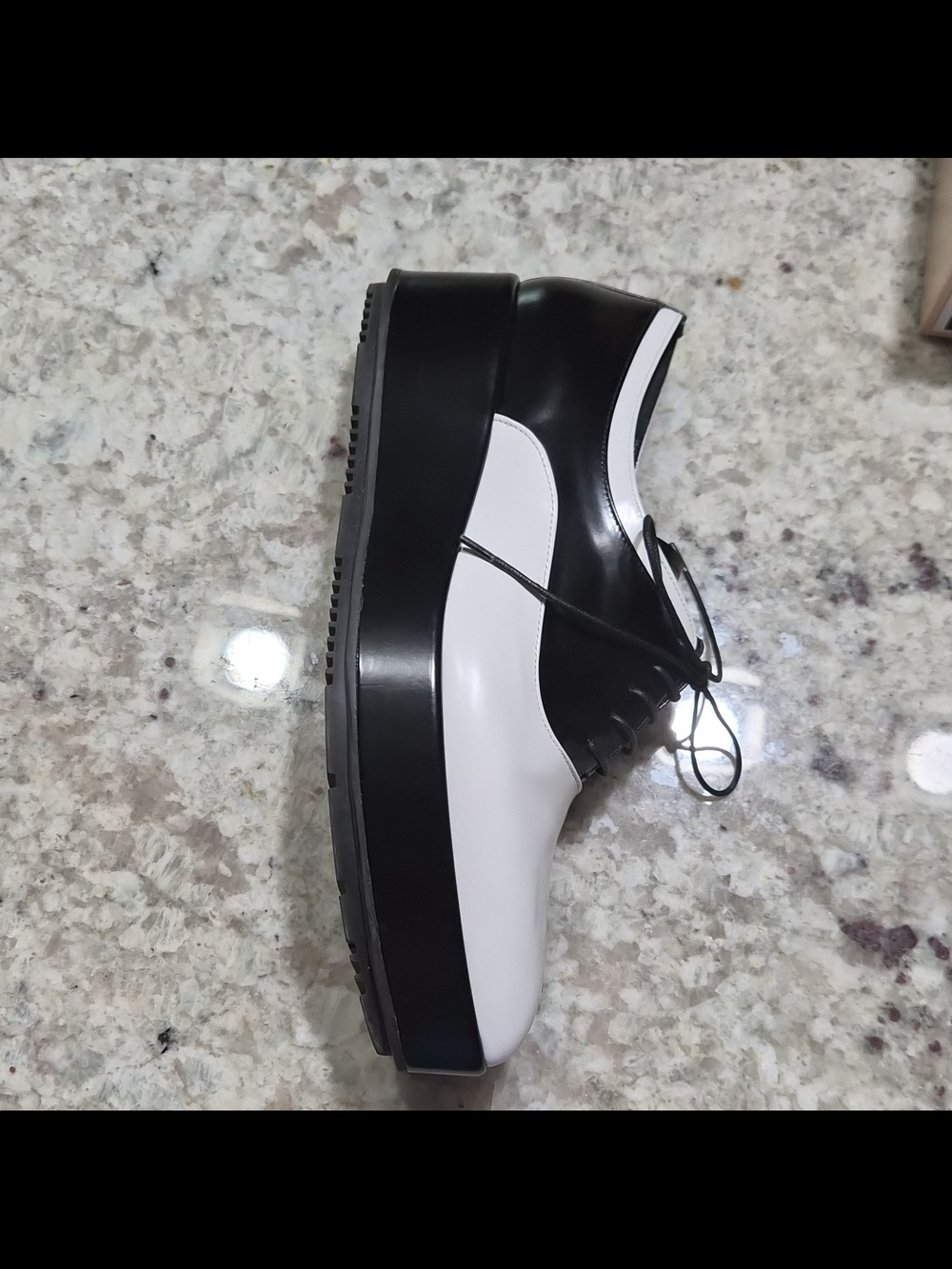Prada Spazzolato Bicolore Platform Oxfords Black White Brogues 38.5 Box - Picture 9 of 16